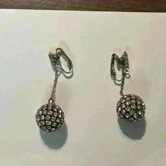Vintage Clip On Drop Ball Earrings.  Cubic Zirconia.  Cluster. Marquise Main - Picture 6 of 6
